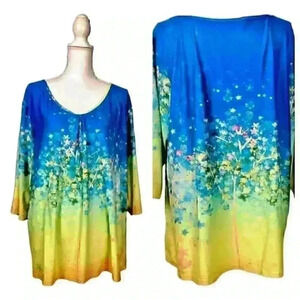 SAKURAFINA Womans FLORAL TUNIC Top 3/4 Sleeve MULTI COLOR Shirt STRETCH size 3x